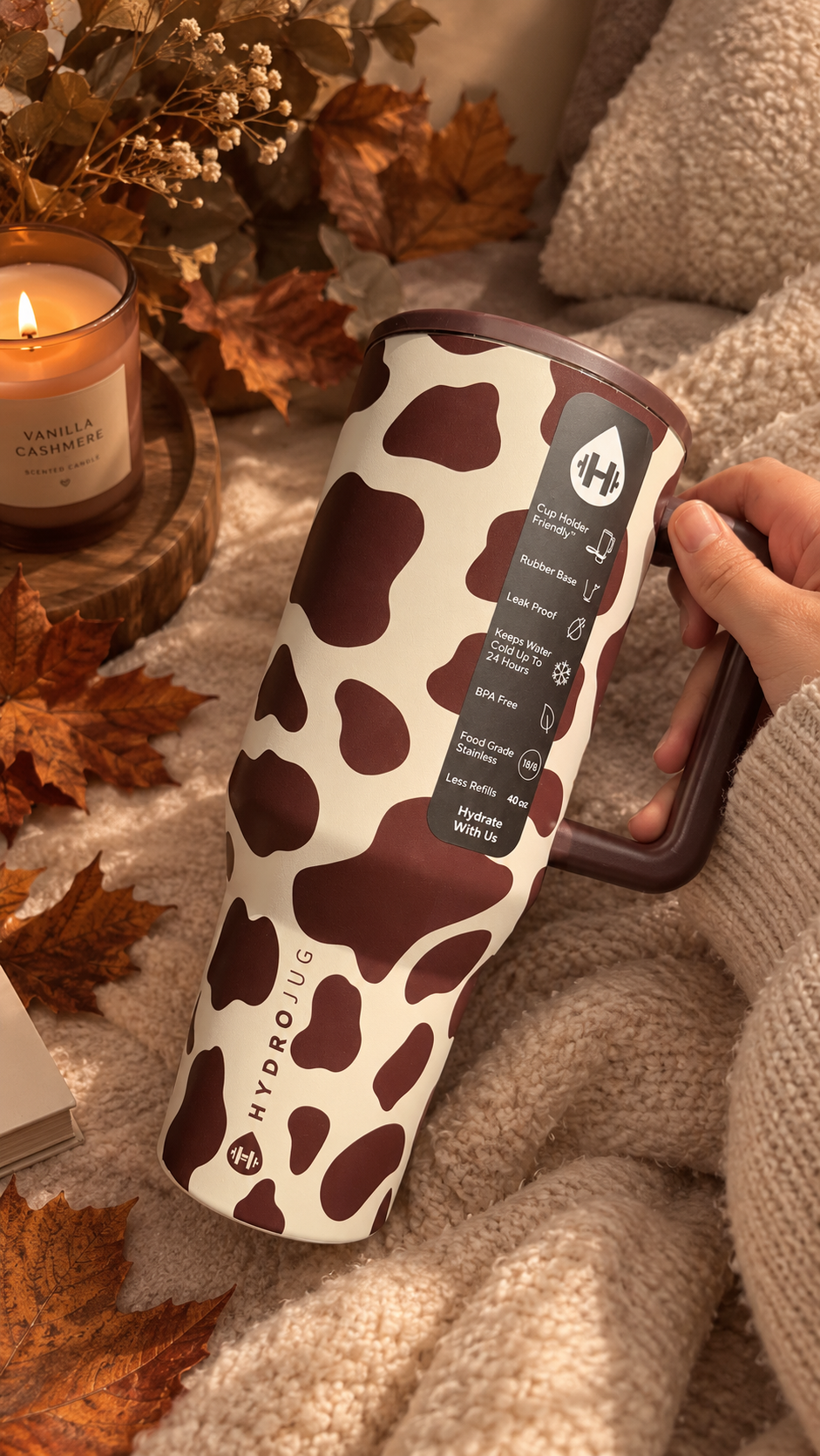 Gourde Isotherme avec Paille 1 Litre 200 mL - HydroJug Cow  🇺🇸