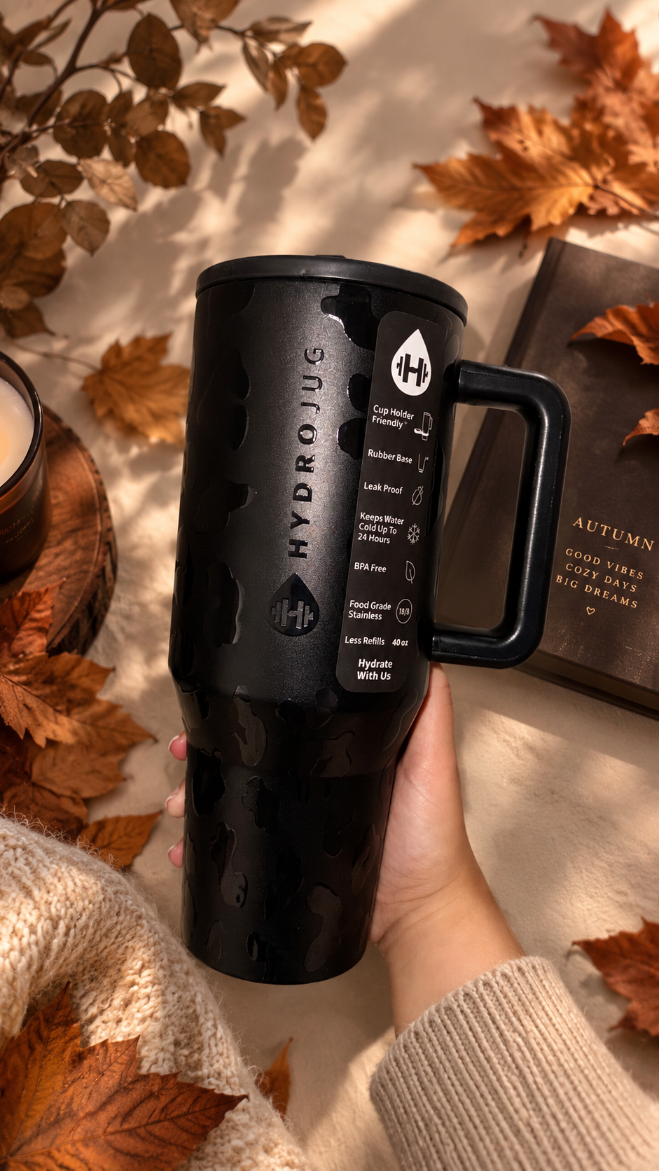 Gourde Isotherme avec Paille 1 Litre 200 mL - HydroJug Léopard Noir  🇺🇸